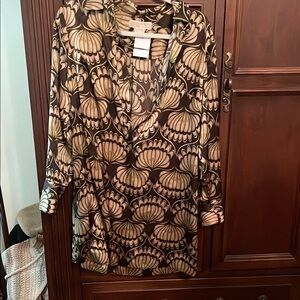 Michael Kors Tan Graphic 3/4 Sleeve Blouse